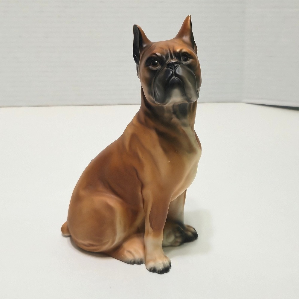 Vtg Japan Ceramic Boxer Dog Figurine Sitting Matte Fawn Mid Century Statue MCM